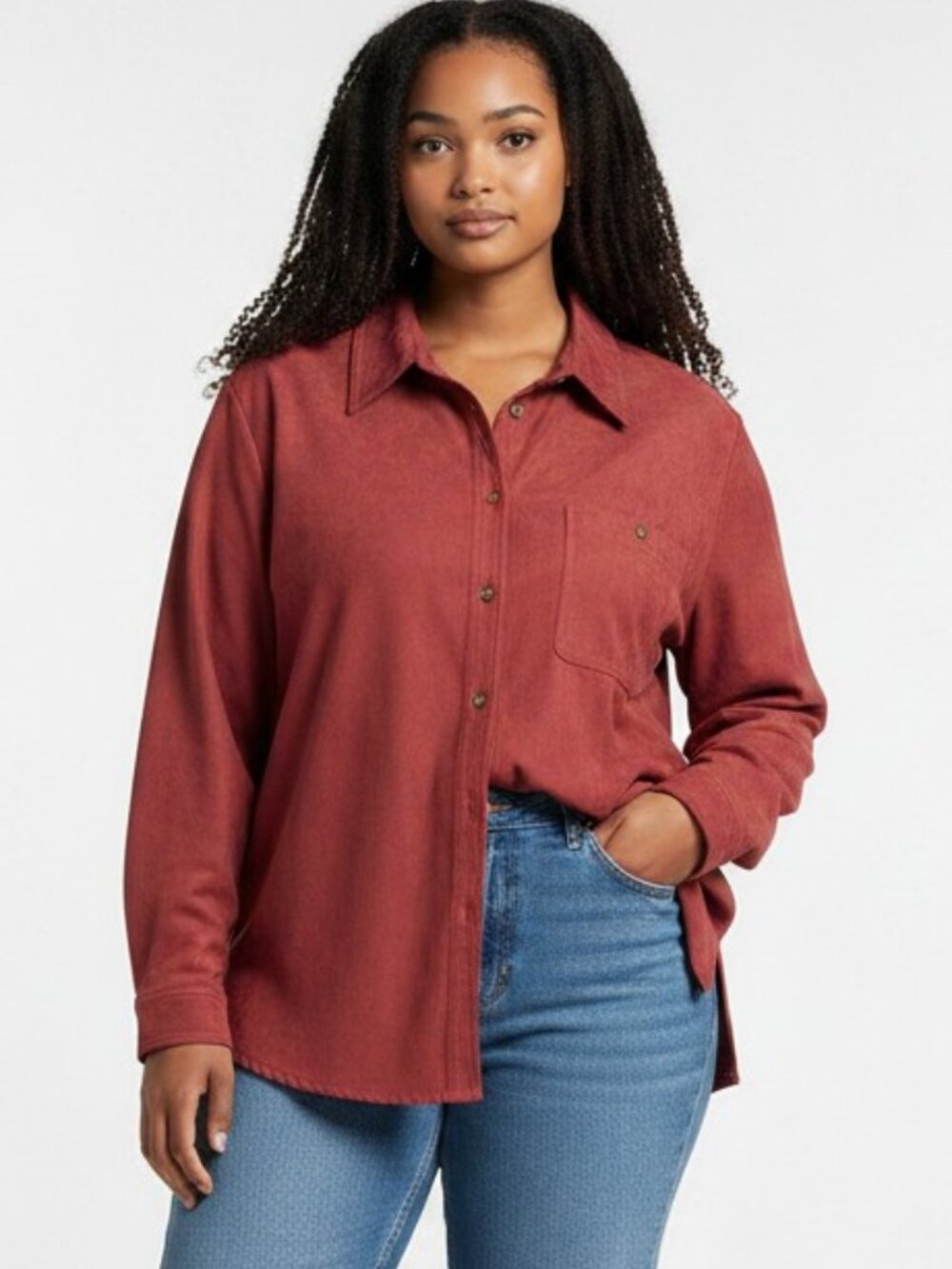 Crazy Horse by Liz Claiborne Dusty Rose Faux Suede Button Down Blouse 2x